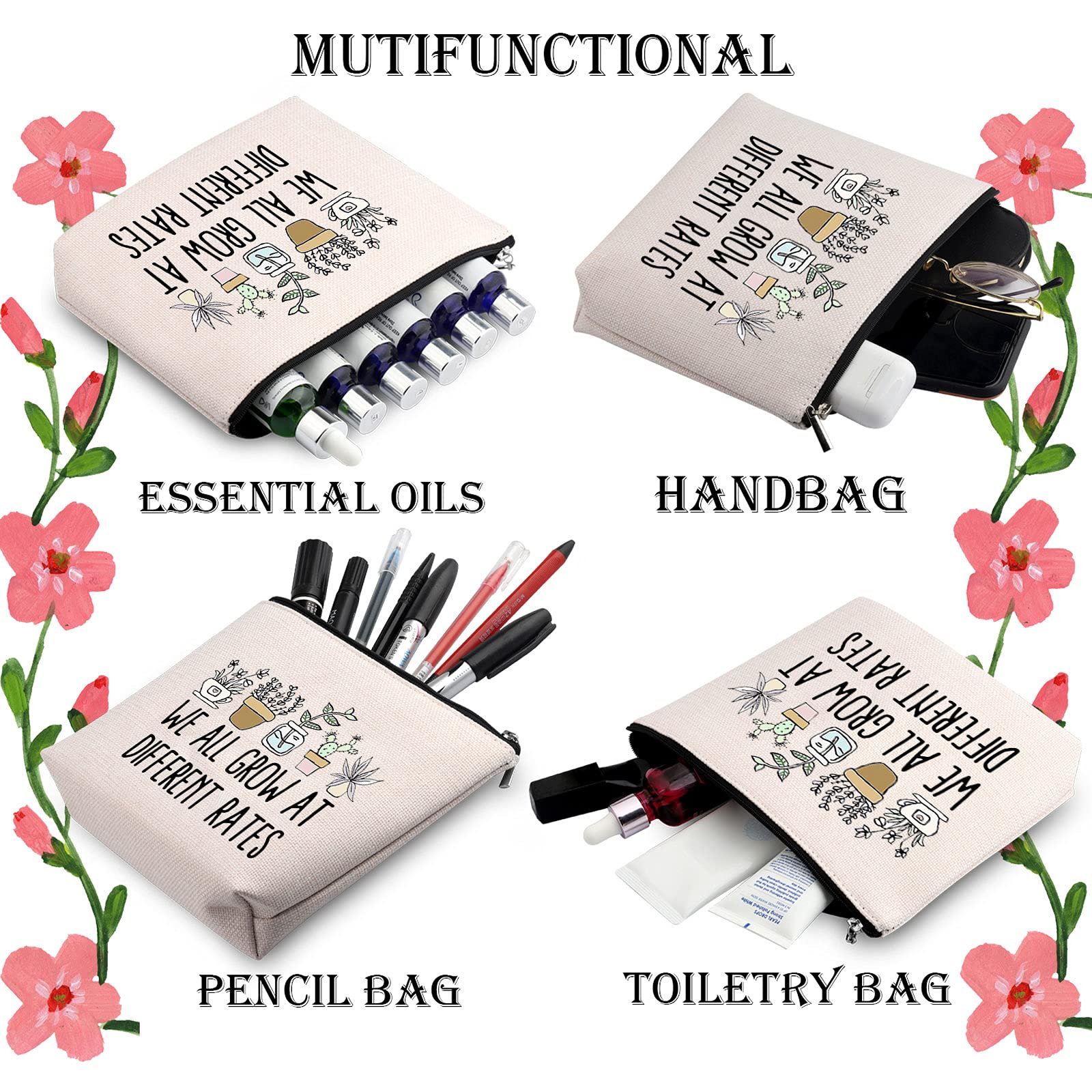 WCGXKO Special Education Teacher Appreciation Gift - Inspirational 'We All Grow At Different Rates' Makeup Pouch & Zipper Bag - Perfect for Classroom Supplies, Cosmetics & Travel Essentials