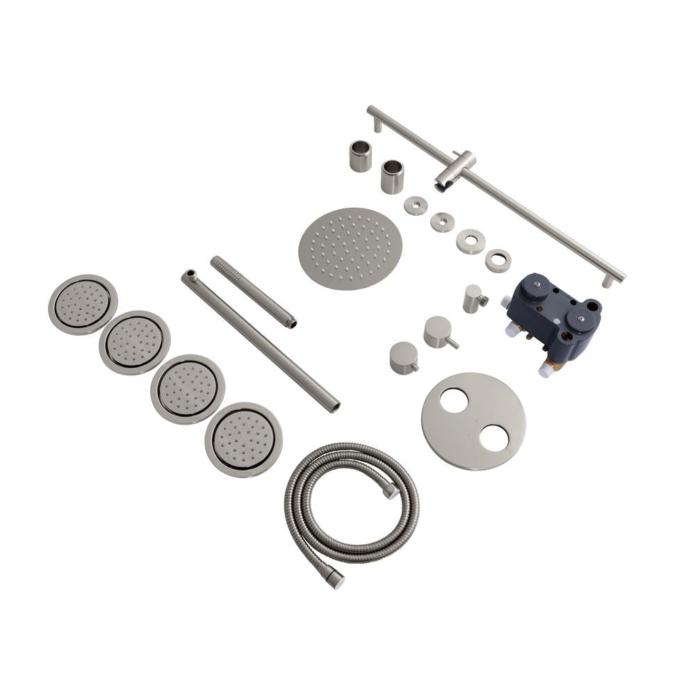 ZLINE Emerald Bay Thermostatic Shower System with Body Jets in Brushed Nickel - Luxury Rainfall Showerhead & Handheld Sprayer for Spa-Like Bathroom Experience (EMBY SHS T3 BN)