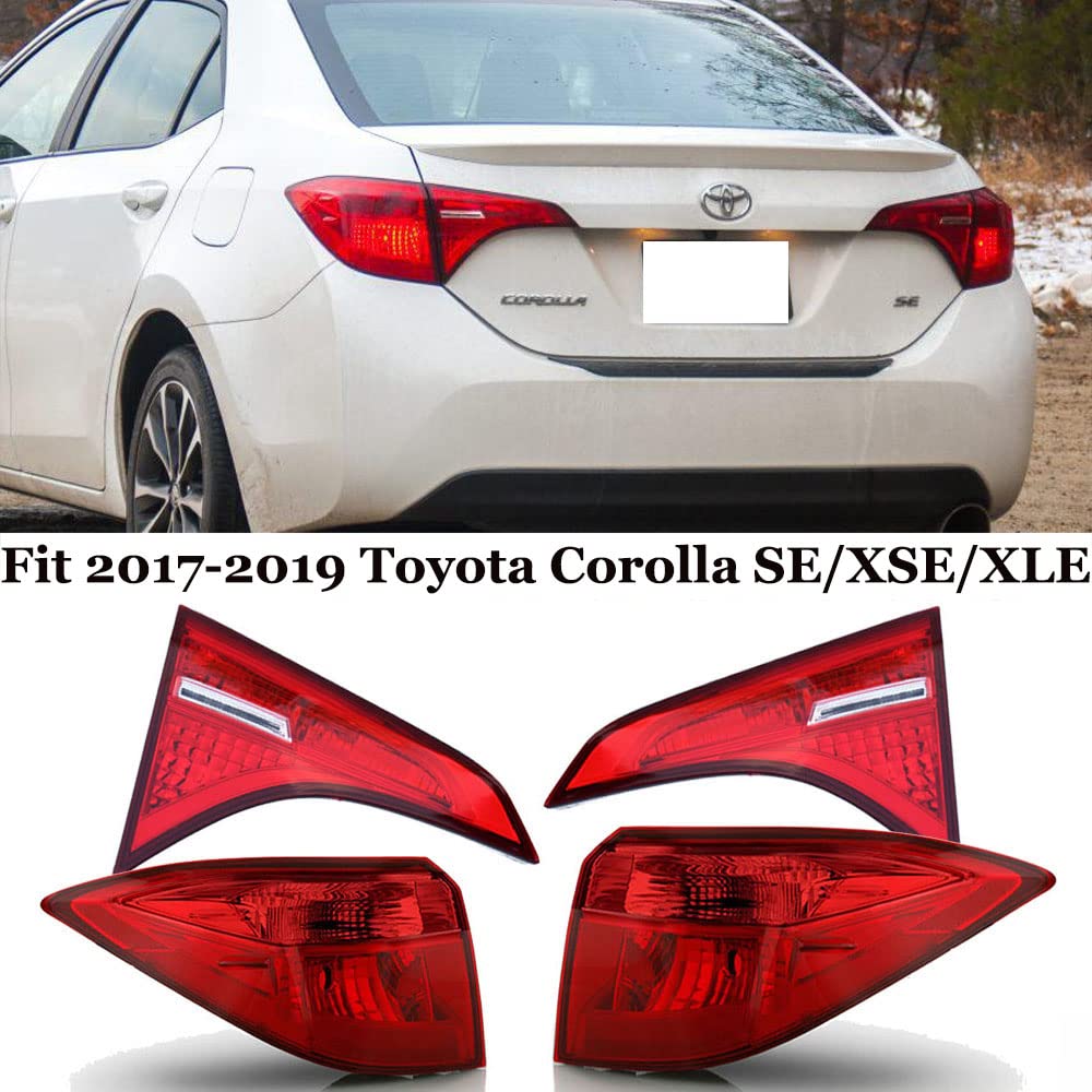 **2017-2018-2019 Toyota Corolla Sedan SE/XSE/XLE Tail Light Assembly – All Red Brake Lights Replacement (Driver & Passenger Side) – Compatible with Part #8159002A60, TO2802136 – Perfect for Night Driving & Enhanced Safety**