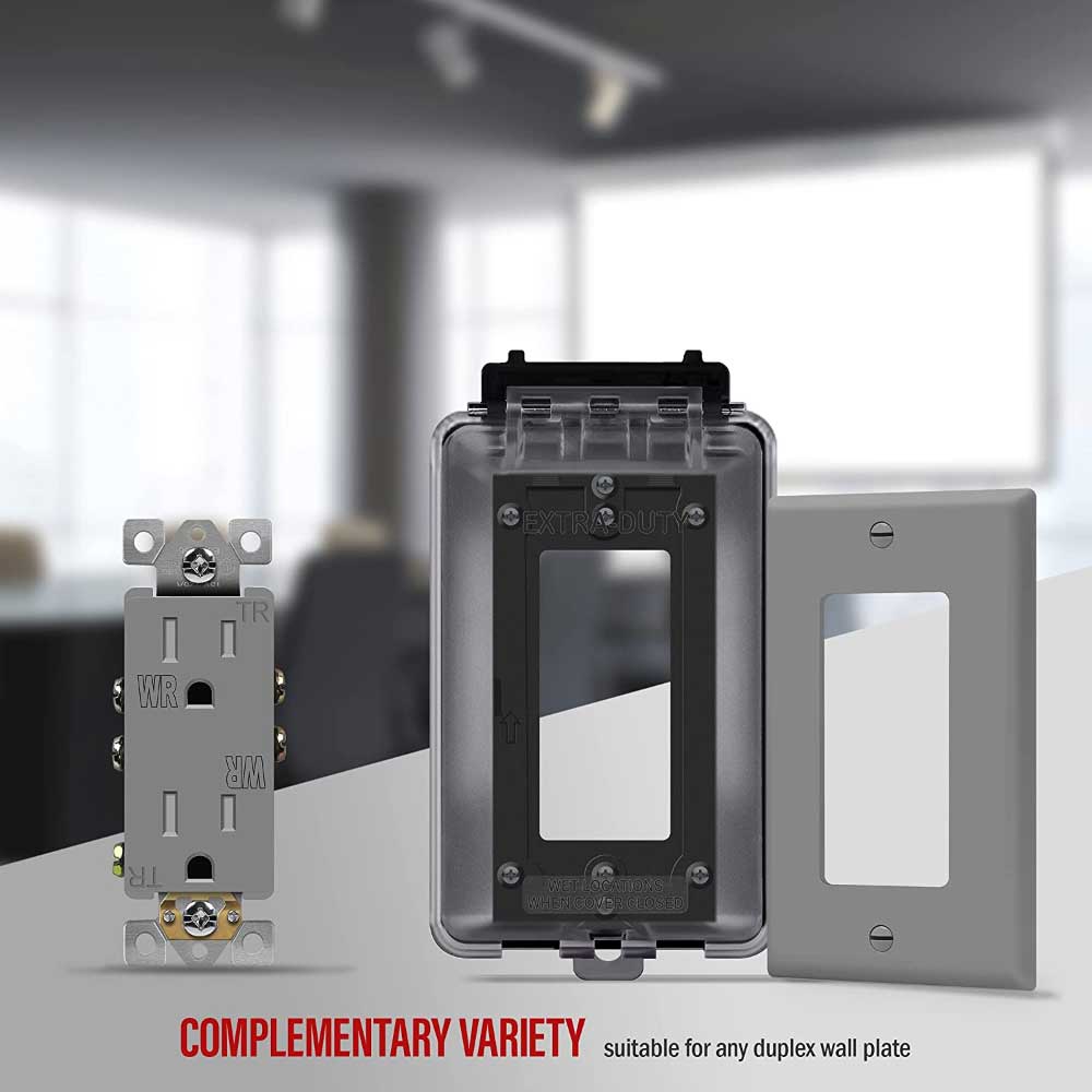 15 Amp Duplex Outlet - Tamper & Weather Resistant Electrical Receptacle, Gray - Ideal for Outdoor, Garage & Workshop Use
