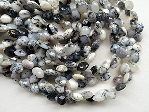 Dendrite Faceted Heart Beads - 10mm White & Black Gemstone Beads for Necklace Making (48 Pcs, 8 Inch Strand) - Perfect for DIY Jewelry, Beading Crafts, and Gift Making