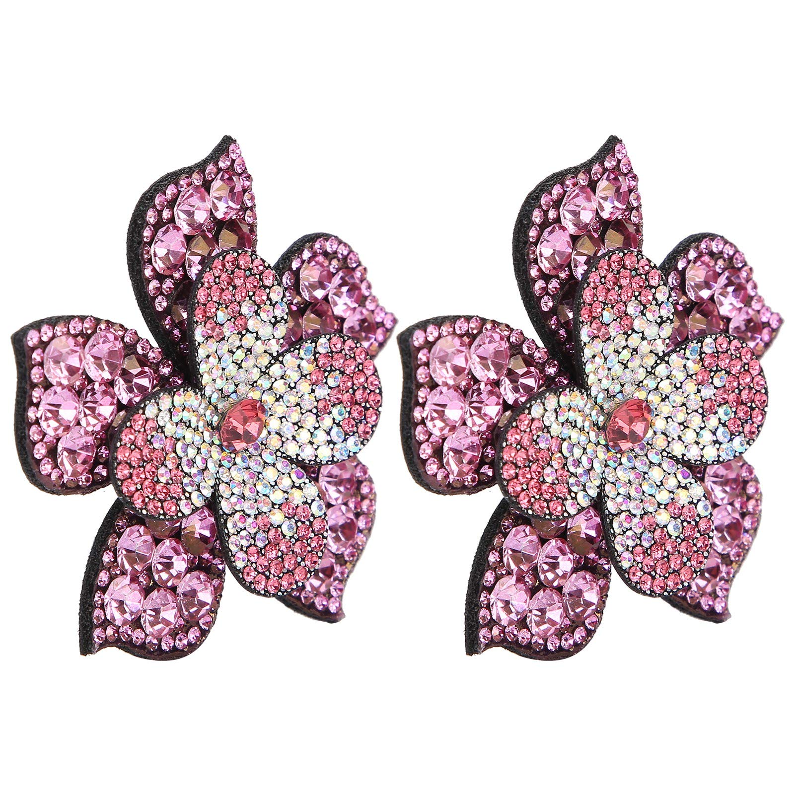 Zerodis 2Pcs Crystal Flower Patches - DIY Sew-on Embroidery Appliques for Clothing, Shoes & Crafts - Elegant Embossed Stickers for DIY Accessories (Pink) | Perfect for Dress Embellishment, Handbag Decor & Fashion Upcycling Projects