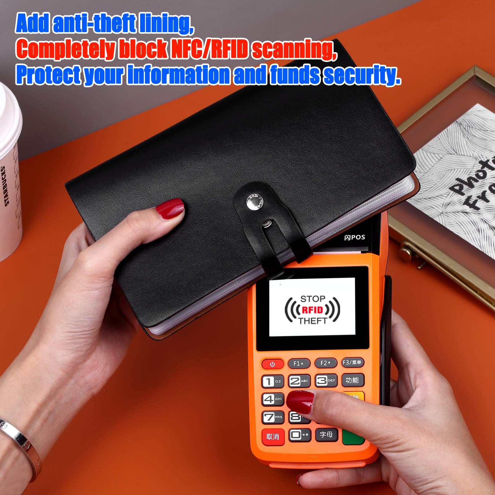 Premium Leather Business Card Holder with 95 Slots - RFID Blocking Credit Card Organizer, 3 Passport & 2 Driver's License Pockets - Professional Card Storage Solution for Business Travel & Networking (Black)