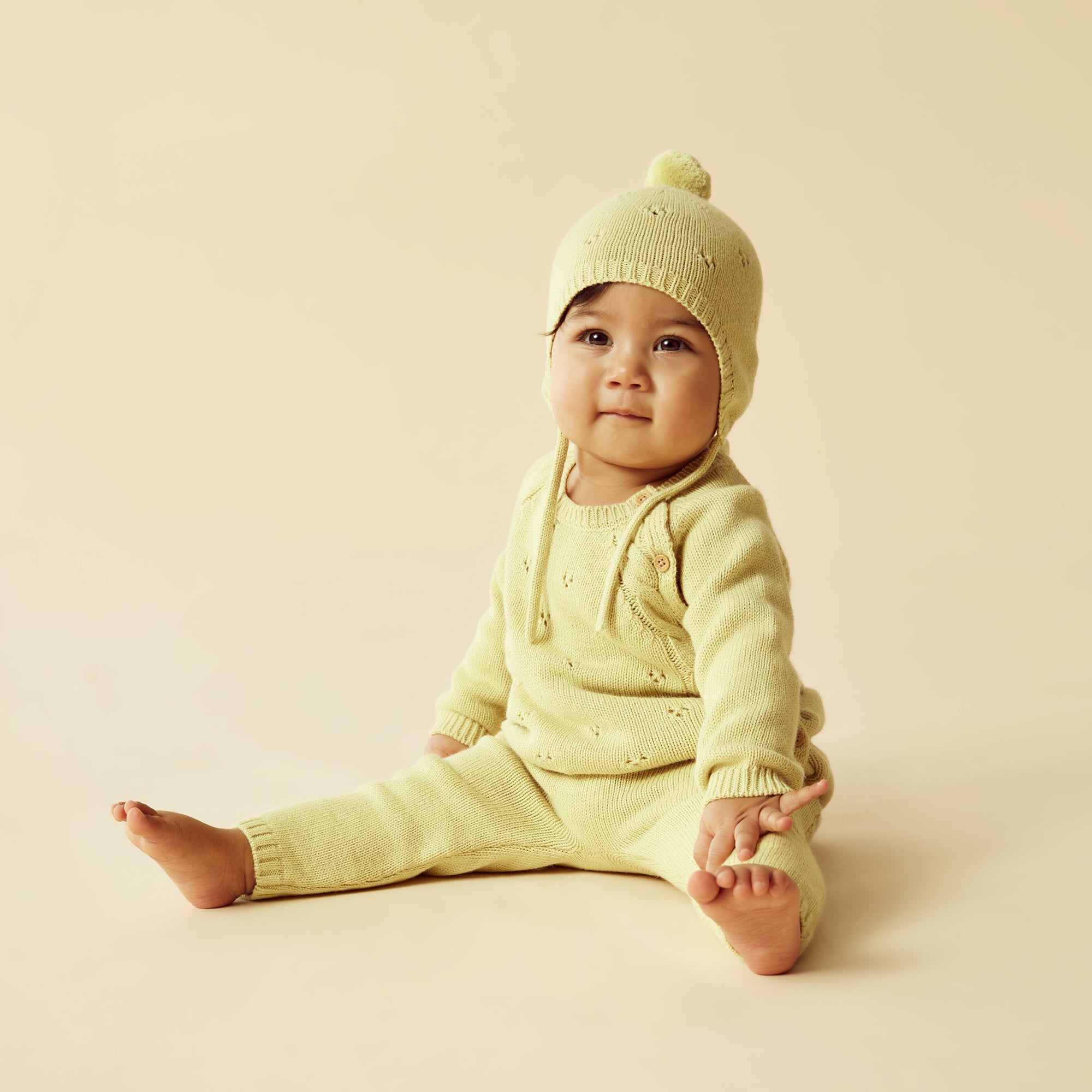 Endure Knitted Pointelle Bonnet for Babies - Soft Cotton Newborn Beanie Hat for Girls & Boys - Perfect for Winter, Photoshoots, and Gift Giving