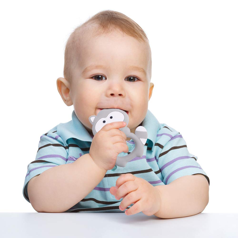 **BPA-Free Baby Silicone Teether & Sensory Chew Toy – Soft, Safe & Effective Infant Teething Pain Relief – Freezer Safe, Food Grade – Perfect Shower Gift for Boys & Girls (Raccoon Design) – Ideal for Soothing Sore Gums & Sensory Play**