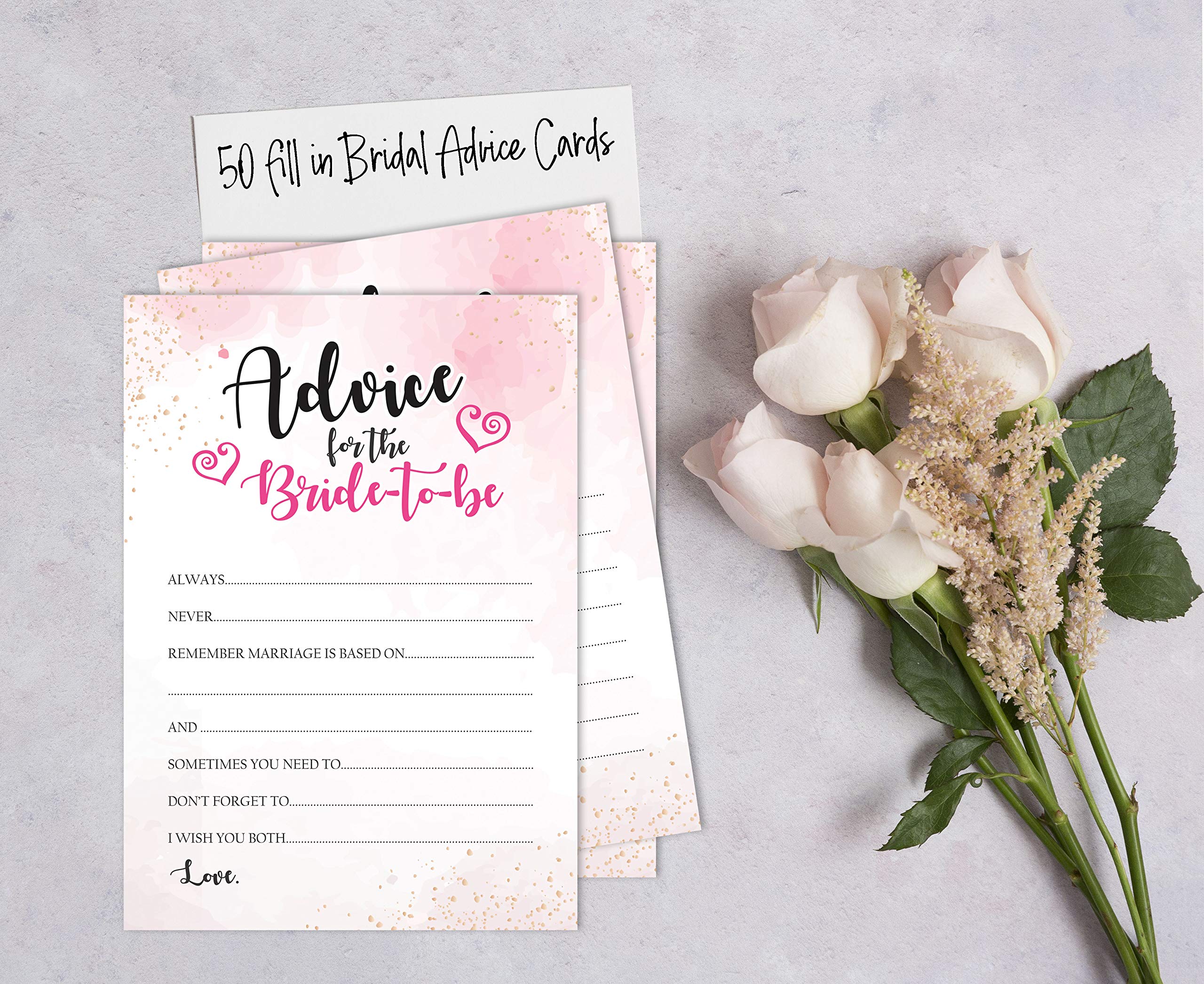50 Watercolor Splash Bridal Shower Cards Set - Fun Wedding Activity Game for Bridesmaids & Guests - Perfect for Bachelorette Parties & Wedding Showers