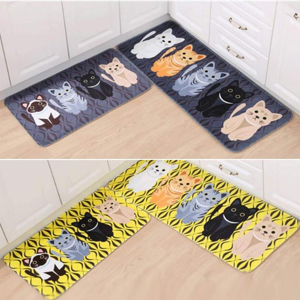 Non-Slip Soft Kitchen Mat & Bath Rug - Anti-Slip Floor Mat with Cute Cat Print, 40x60cm Yellow Home Decor - Perfect for Kitchen, Bathroom, Entryway, and Living Room Areas