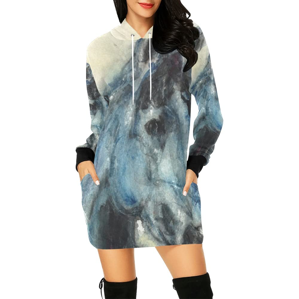 Watercolor Horse Print Women's Long Sleeve Hooded Sweatshirt with Pockets - Soft Cotton Pullover (XS-2XL) | Casual Wear, Outdoor Activities, Gift for Equestrian Lovers