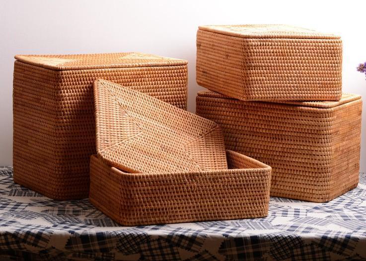 Extra Large Woven Storage Baskets with Lid - Rectangular Clothes Organizer for Bedroom, Living Room & Laundry Room - Home Decor Storage Solution for Blankets, Toys & Essentials