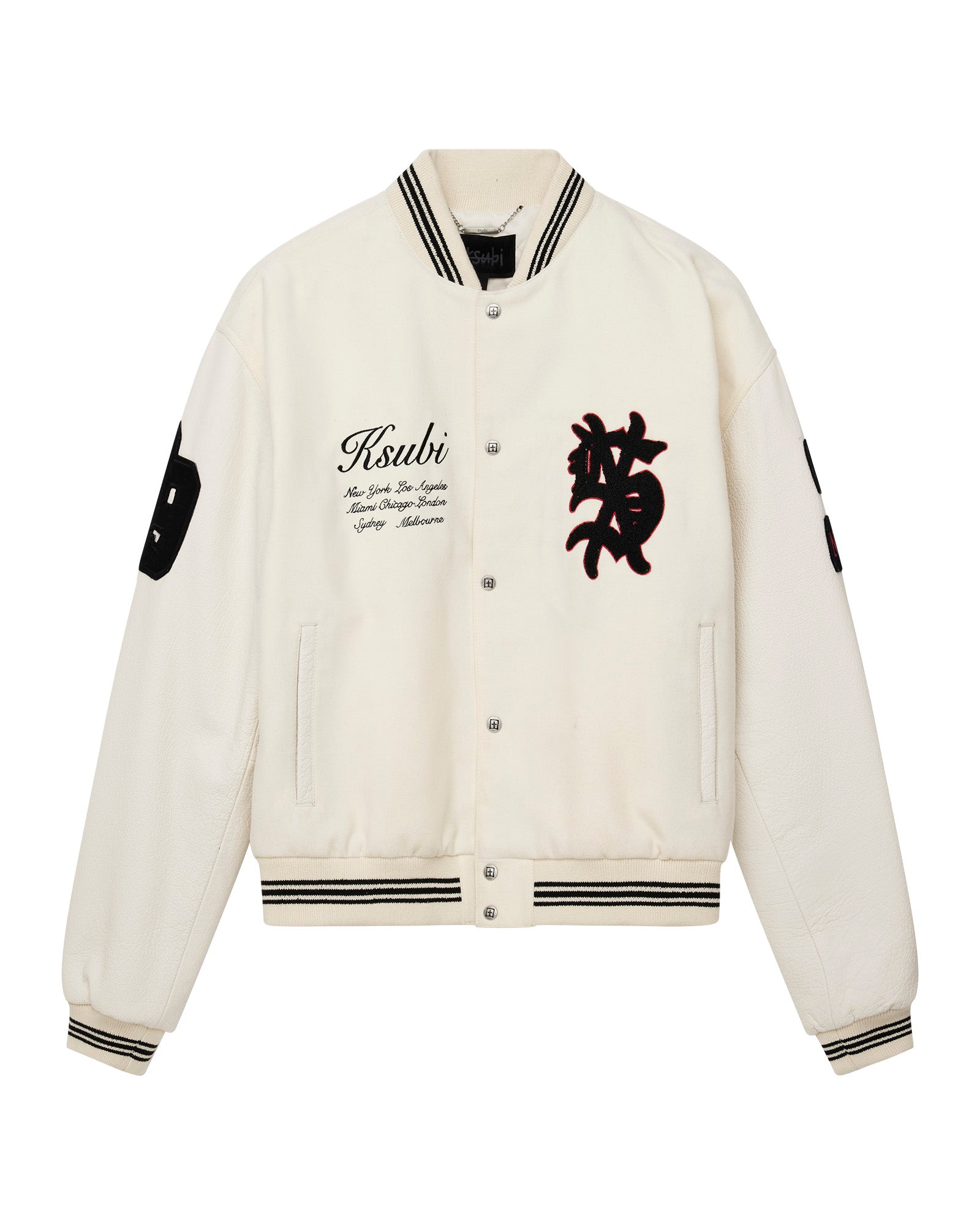Playoff Varsity Jacket Ecru - Classic Letterman Jacket for Men & Women - Perfect for Sports, School, and Casual Wear
