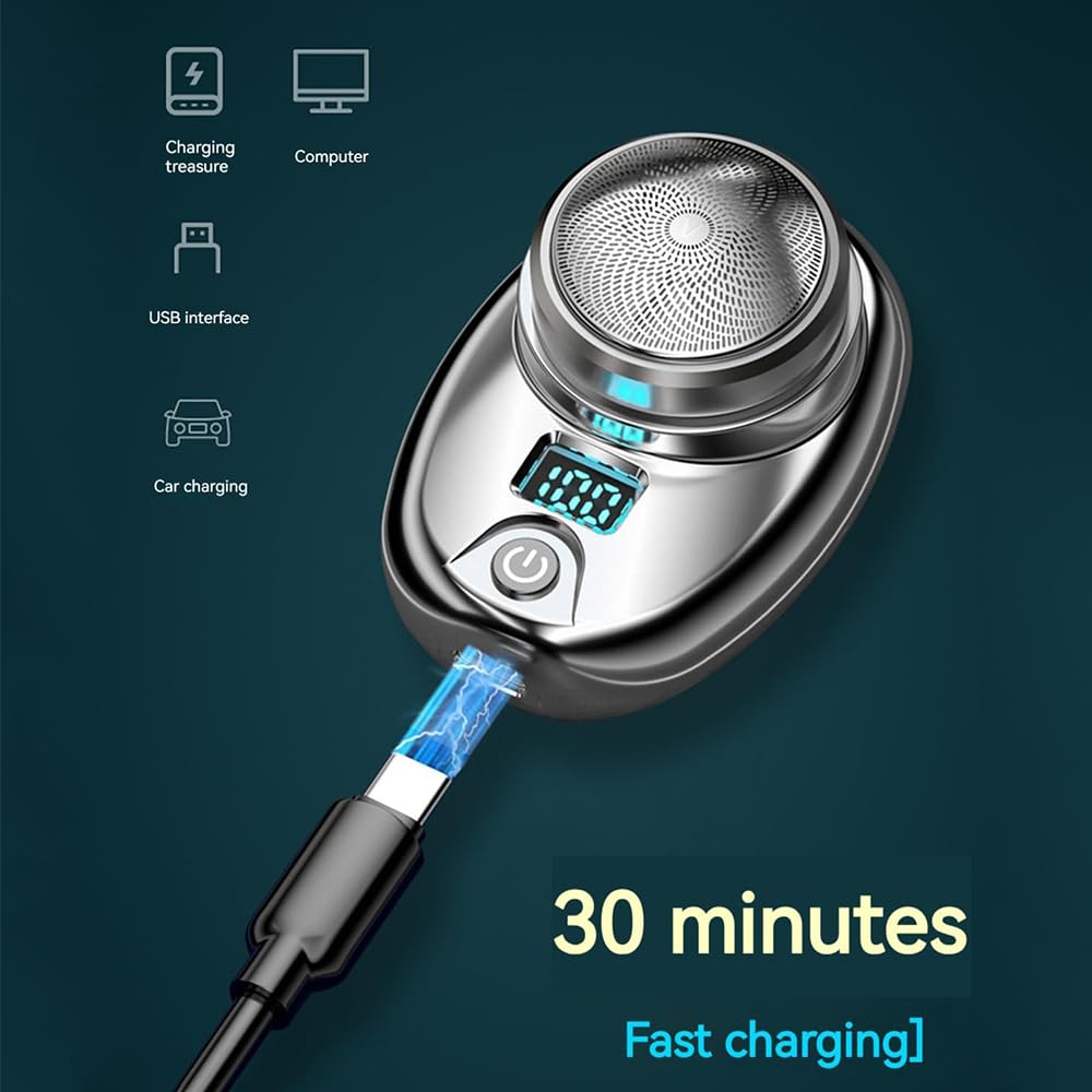 Onthpointe Mini Electric Shaver for Men - Wet & Dry 3D Rotary Shaving System, IPX7 Waterproof Travel Razor with Long Battery Life - Compact & Powerful Electric Shaver for Face, Body & Travel Use (Blue)