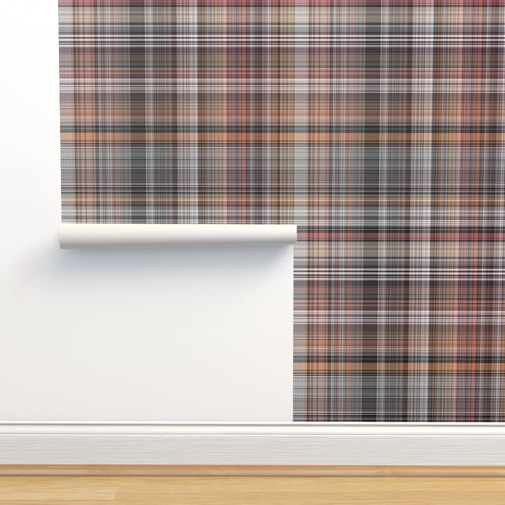 Peel & Stick Wallpaper 9ft x 2ft - Plaid Stripes Tartan Custom Removable Wallpaper by Spoonflower | Self-Adhesive Wall Decor for Bedroom, Living Room & Office