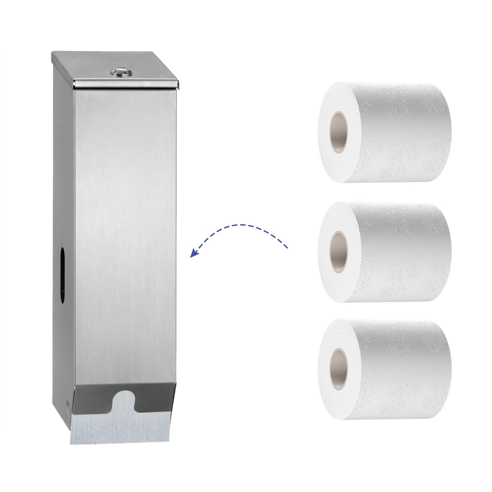 Triple Roll Commercial Toilet Paper Dispenser - Heavy Duty Stainless Steel 3-Roll Tissue Holder with Key Lock & Satin Finish | Wall Mount for Restrooms, Offices & Industrial Facilities