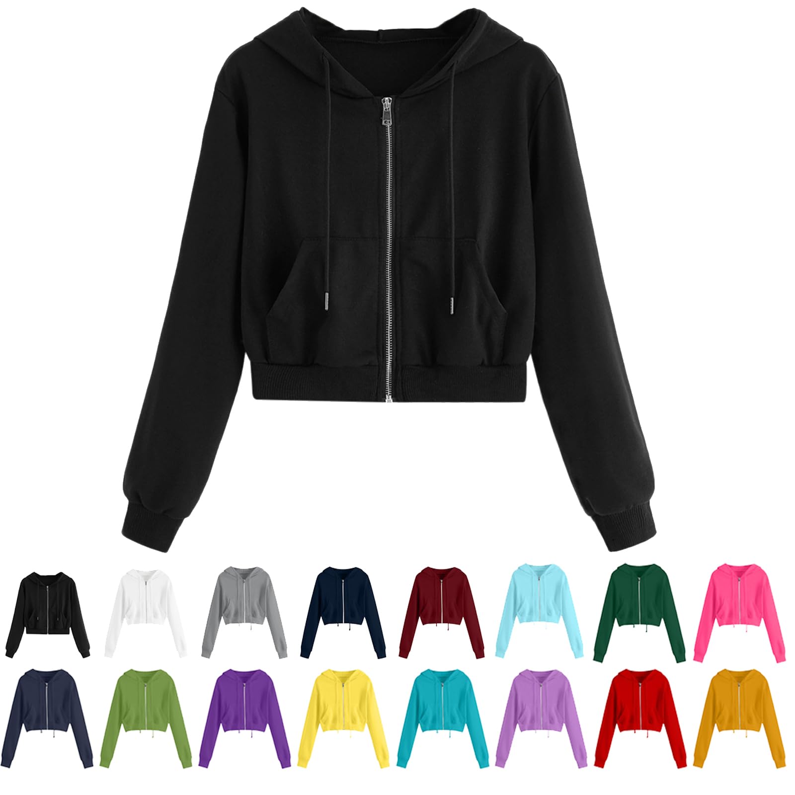 Trendy White Cropped Zip Up Hoodie for Women & Teen Girls | Cute Casual Hooded Jacket | Perfect for Streetwear, Gym, and Everyday Fashion