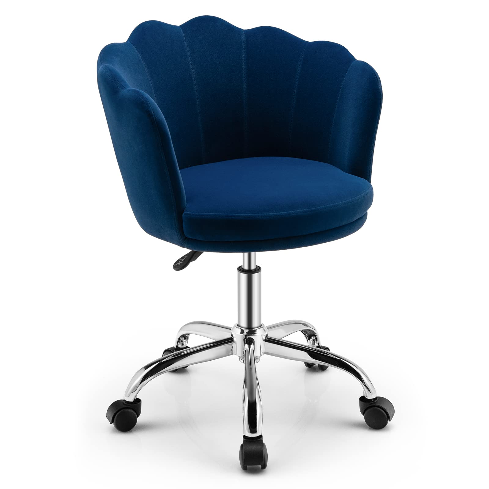 Giantex Kids Desk Chair with Wheels - Adjustable Swivel Rolling Office Chair for Girls, Velvet Upholstered Seashell Back Computer Chair, Modern Study & Vanity Chair for Bedroom, Home Office & Gaming Room - Blue