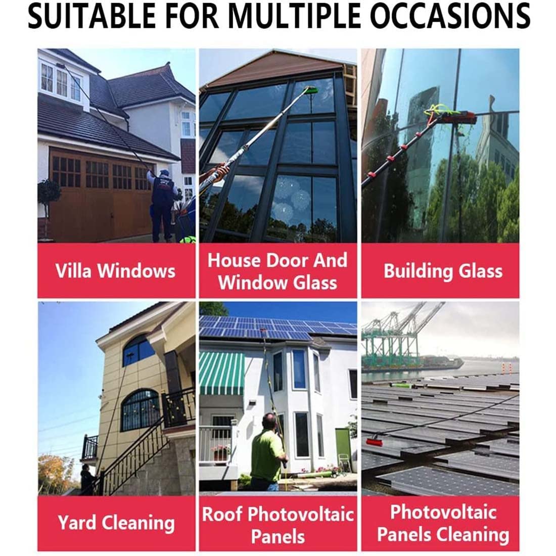 **Extendable Water Spray Pole Brush - Telescopic Window Washing Tool with 2 Water Outlets for Glass, Roof & Solar Panels (12FT/3.6M) - Ideal for Home, Commercial & Photovoltaic Cleaning**