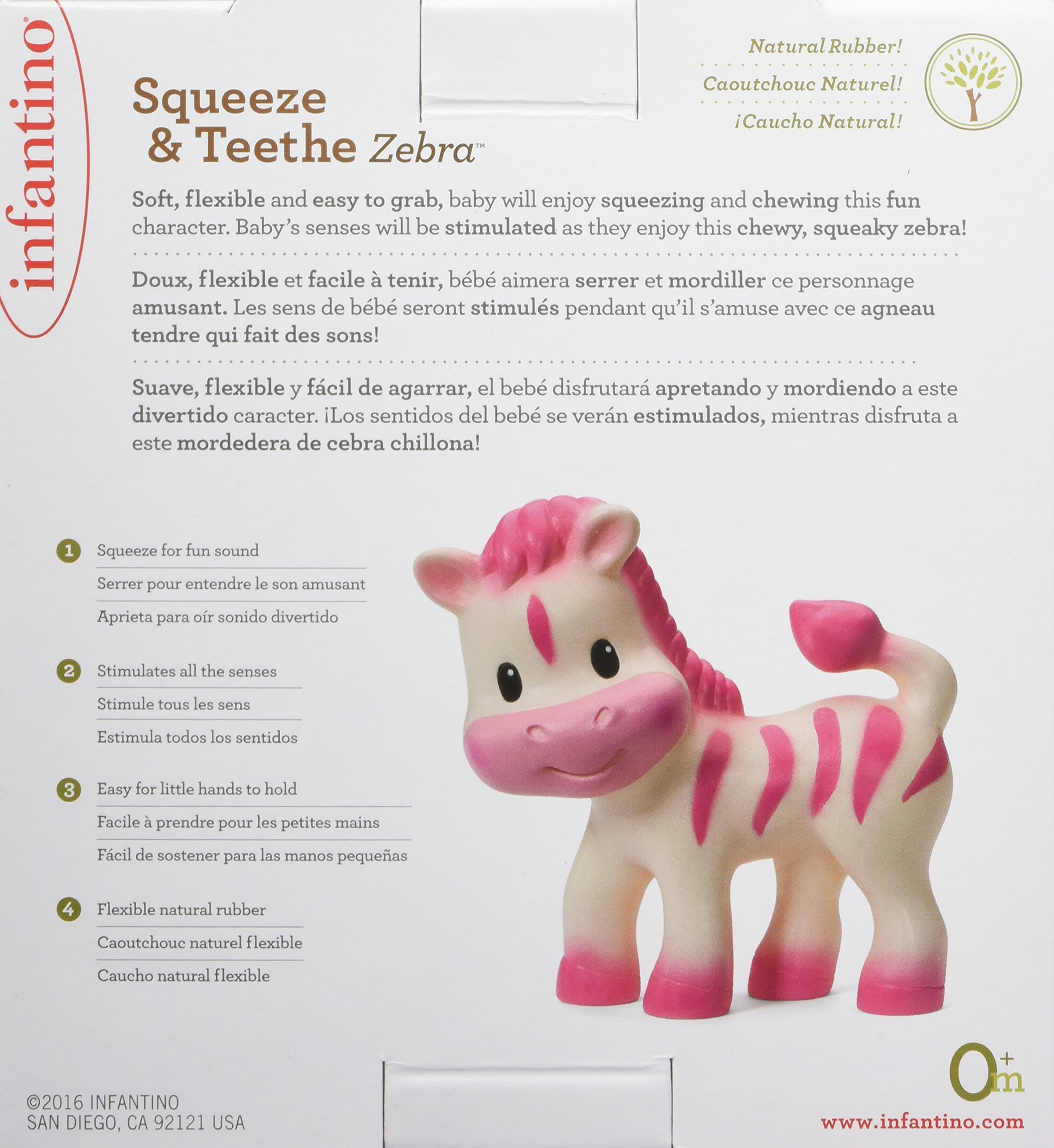 Infantino Teether Toy for Babies - Soft Squeeze & Chew Zebra Teether for Soothing Sore Gums | Perfect for Teething Relief, On-the-Go Play & Sensory Development