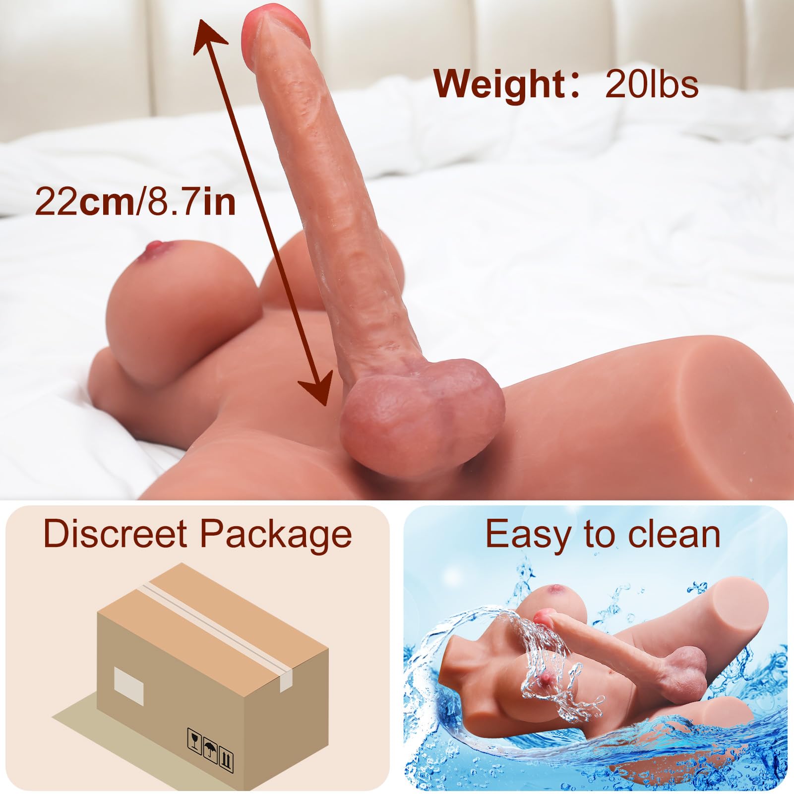 Premium Male Torso Sex Doll with Detachable Dildo - Realistic Unisex Adult Toy for Couples, Flexible Anal & Vaginal Stimulation, Perfect for Solo Play & LGBTQ+ Exploration - Brown (Ideal for Home Use & Discreet Storage)