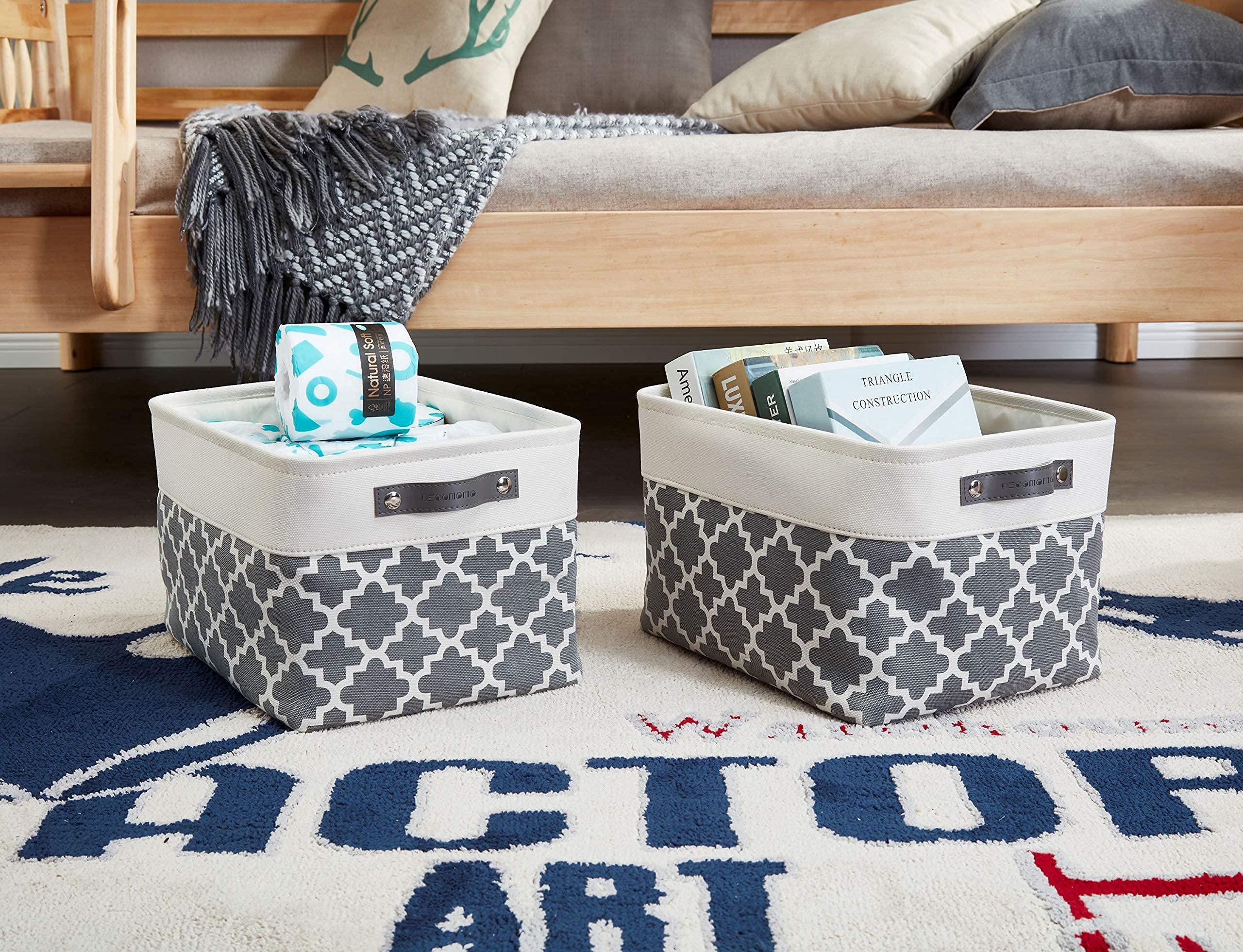 DECOMOMO Grey Fabric Storage Bins - Large 3 Pack Storage Baskets for Shelves, Linen Closet, Toy & Nursery Organization | Space-Saving Home & Office Storage Solutions