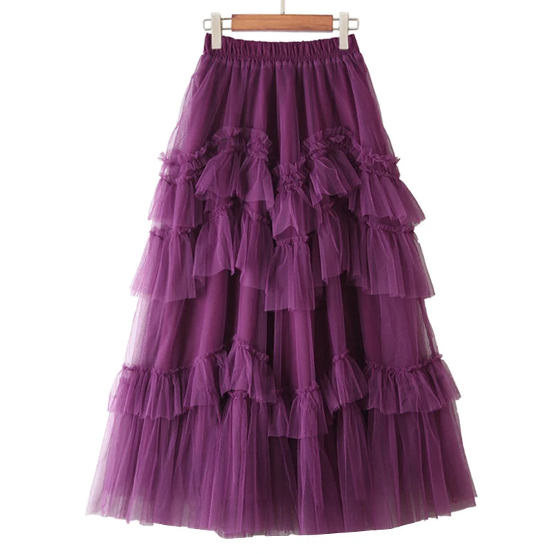 Black Patchwork Mesh Skirt for Women - High Waist Casual Ball Gown Skirt | Fashionable Spring Outfit for Parties, Dates & Special Occasions
