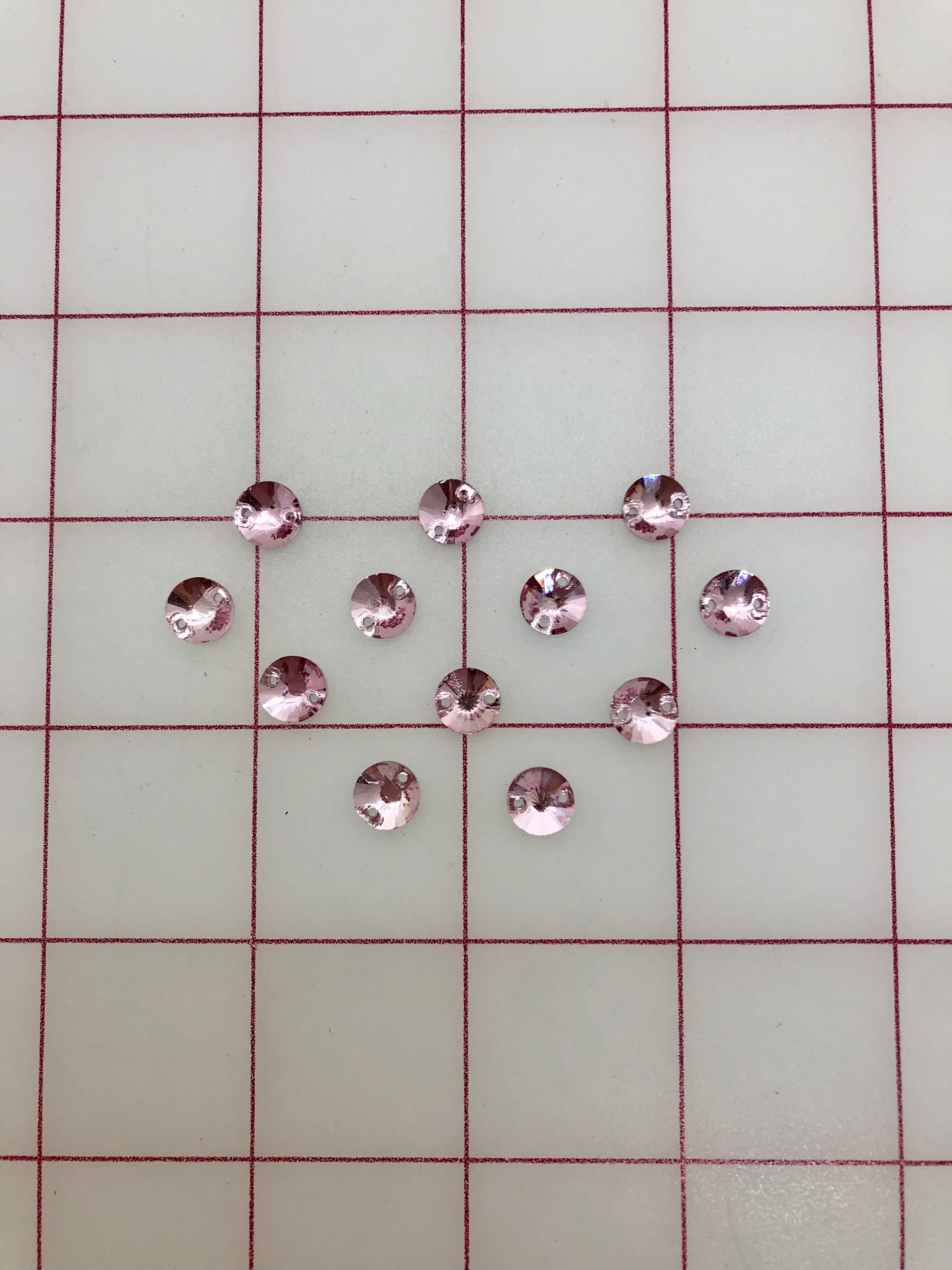 10mm Czech Bright Cut Light Rose Rivoli Rhinestones - Round Sew On Stones for DIY Jewelry, Clothing, and Craft Projects (Per Dozen)