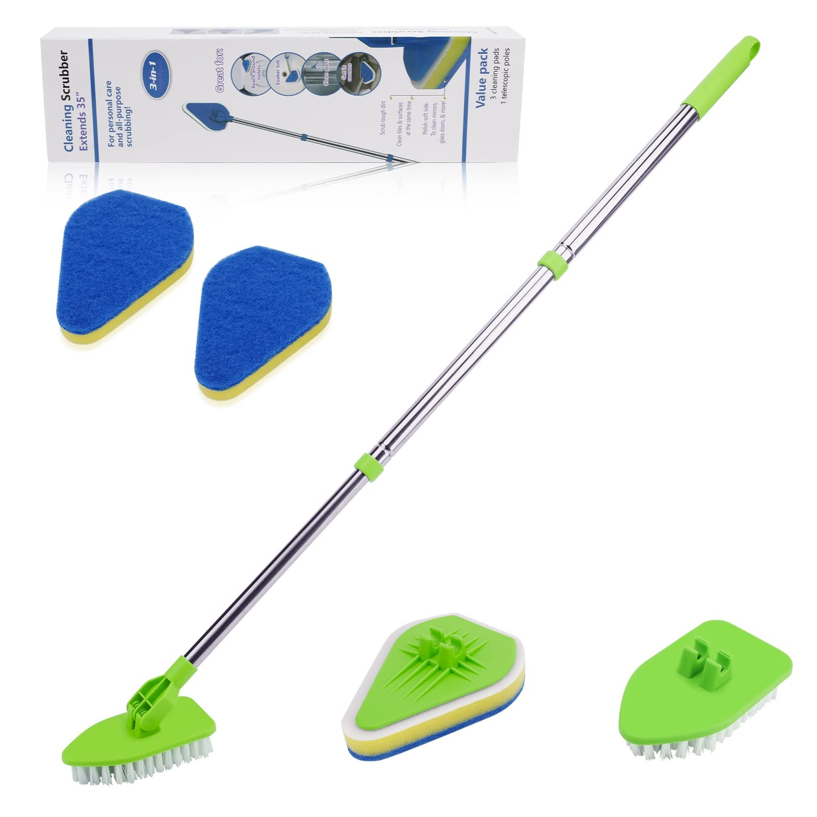Globalstore 2-in-1 Shower Cleaning Brush with Stiff Bristles & Sponge Heads - 37