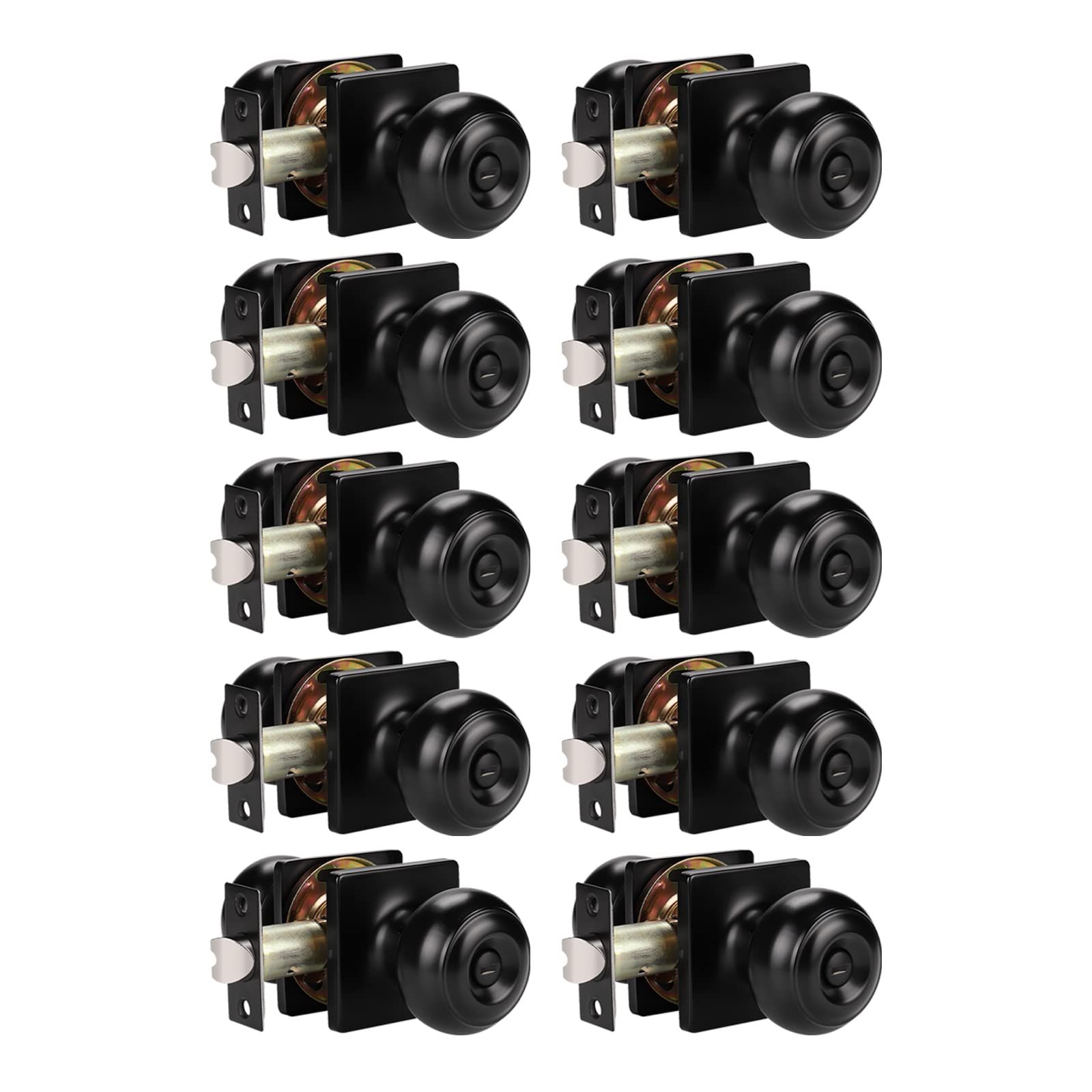 KNOBWELL 10 Pack Matte Black Privacy Door Knobs with Square Rosette - Keyless Bedroom & Bathroom Door Handles for Interior Doors - Perfect for Home, Office, and Apartment Privacy Solutions