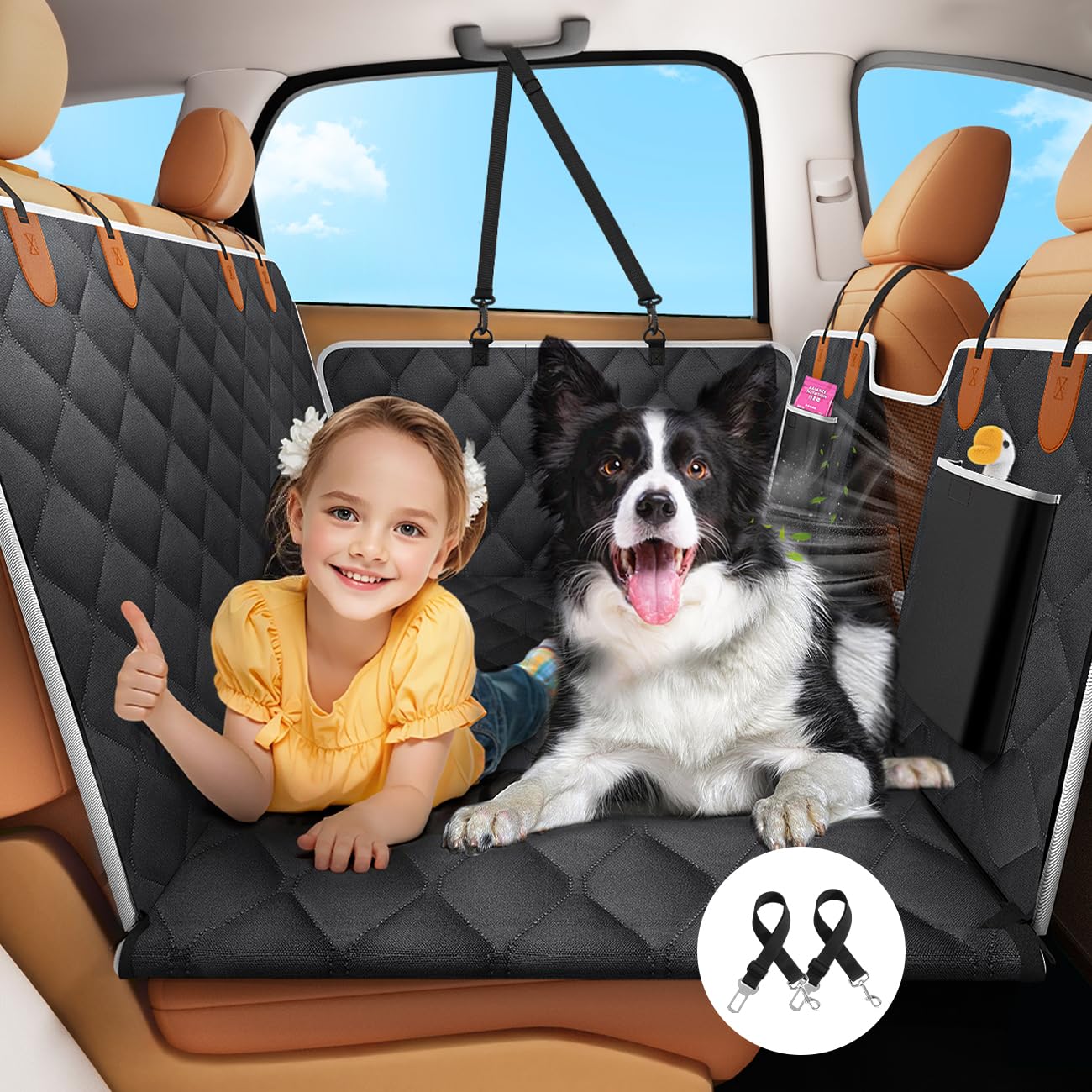 Waterproof & Scratch-Proof Dog Car Seat Cover for SUV/Truck - Heavy Duty 400LBS Capacity Hard Bottom Extender with 2 Seatbelts, Durable Pet Car Hammock & Travel Bed - Perfect for Road Trips, Vet Visits & Outdoor Adventures (Black)