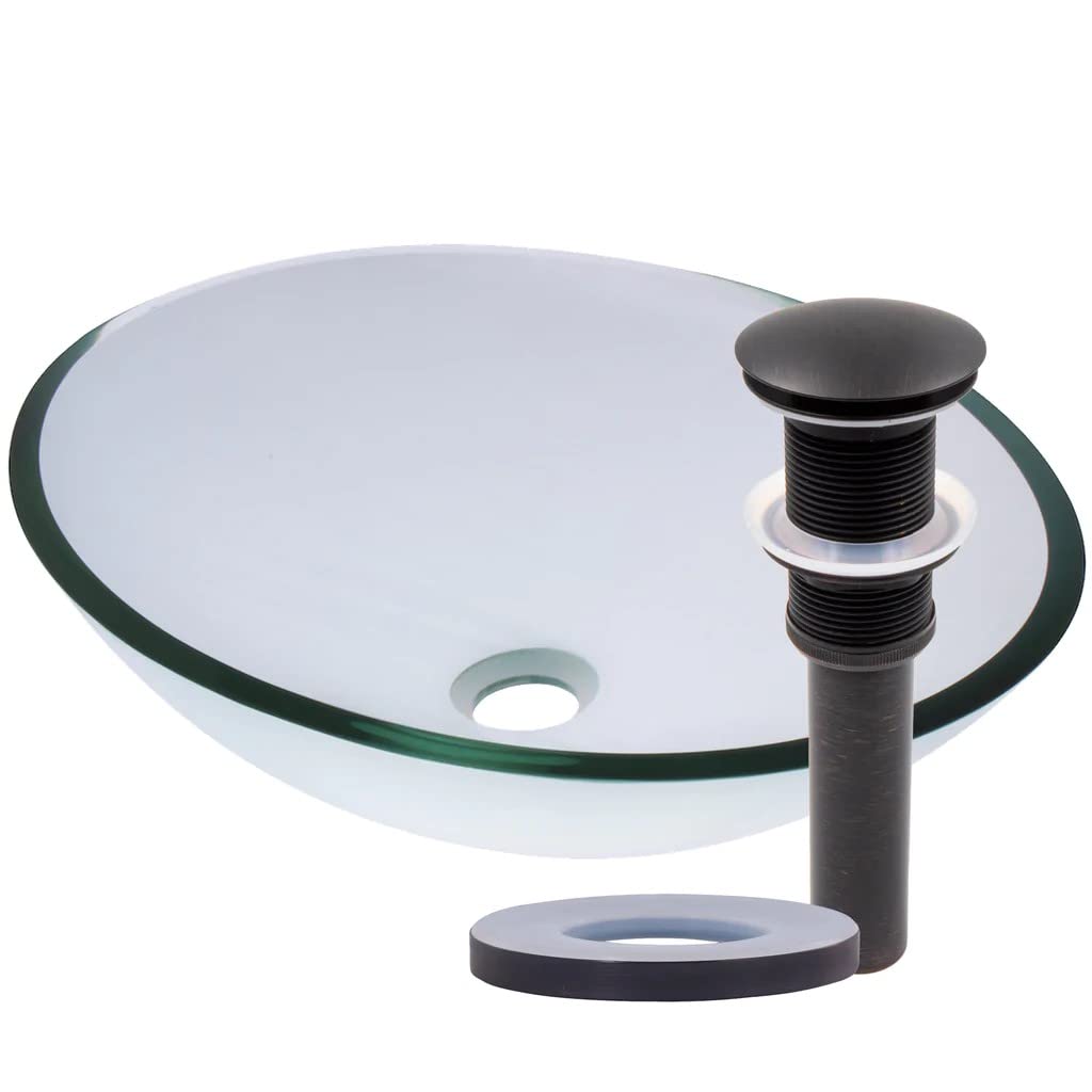 Novatto OVALE Glass Vessel Bathroom Sink Set in Oil Rubbed Bronze - Modern Above Counter Basin for Bathroom Vanity, Powder Room & Spa Decor