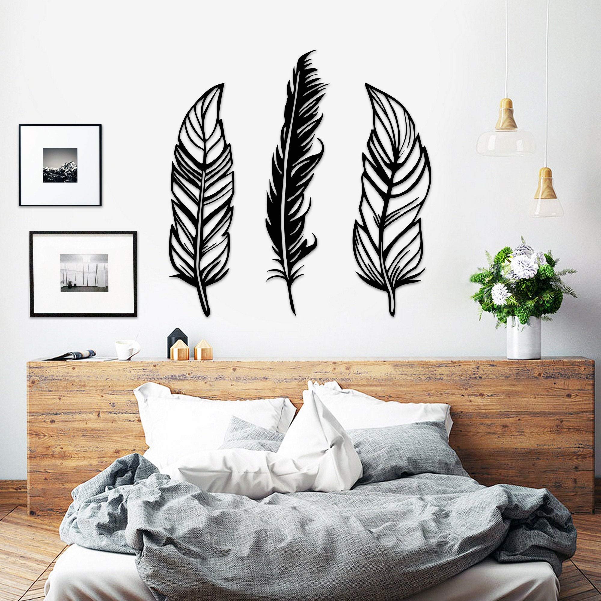 Free Brand Feather Metal Wall Art Set of 3 - Elegant Metal Wall Decor for Home & Office - Housewarming Gift Idea - Perfect for Living Room, Bedroom & Office Spaces