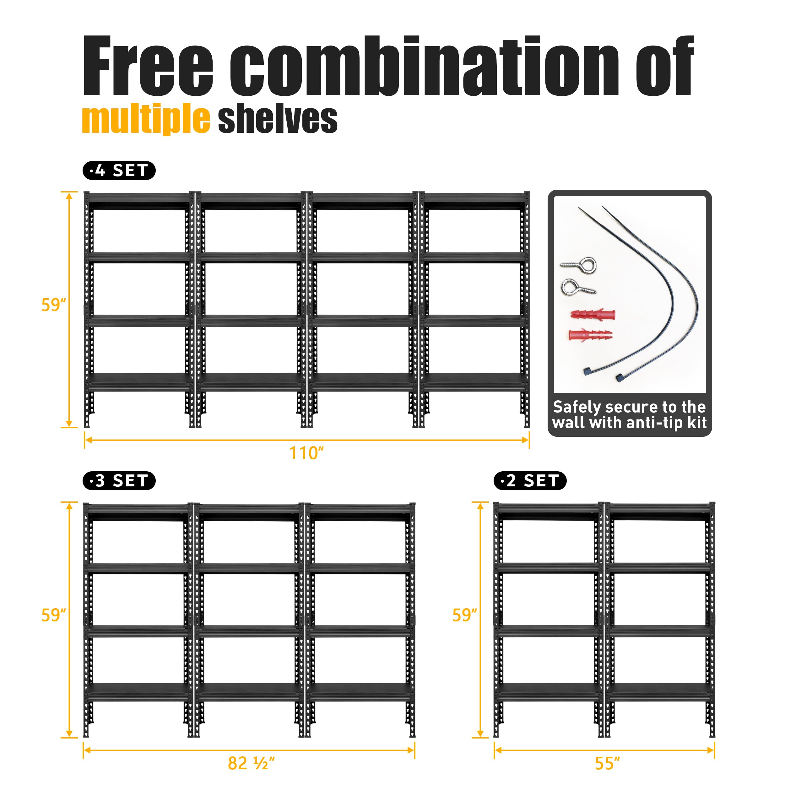 PrimeZone 3-Pack Heavy Duty 4-Tier Adjustable Metal Storage Shelves 28