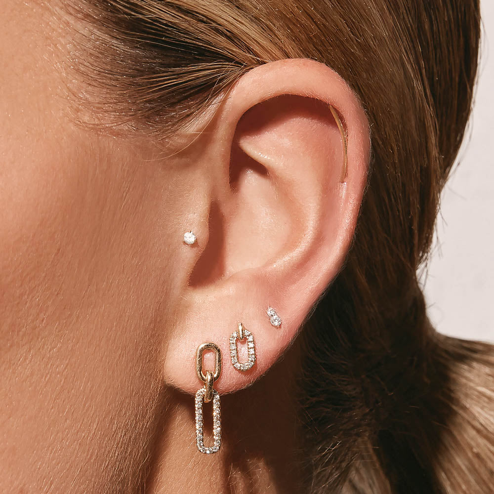 10k Gold Diamond Twin Cluster Helix Single Stud Earrings for Women - Perfect for Parties, Weddings & Everyday Elegance