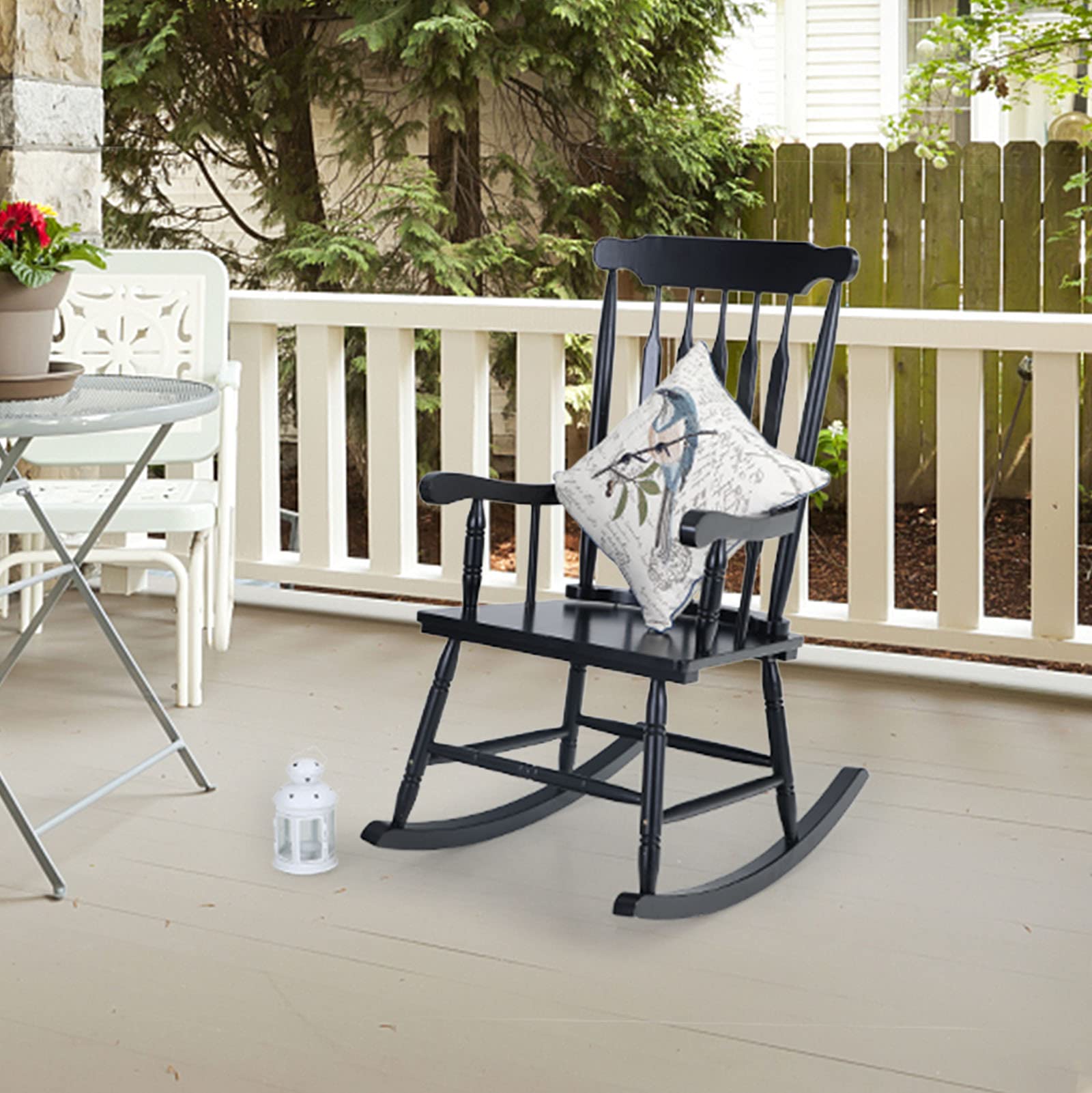 Sophia & William Modern Outdoor Wooden Rocking Chair - Poplar Wood with Fan-Shaped Back - 300 lbs Weight Capacity - Perfect for Porch, Patio, Garden, Lawn, Balcony, Backyard & Indoor Use - Black (1 Pack)