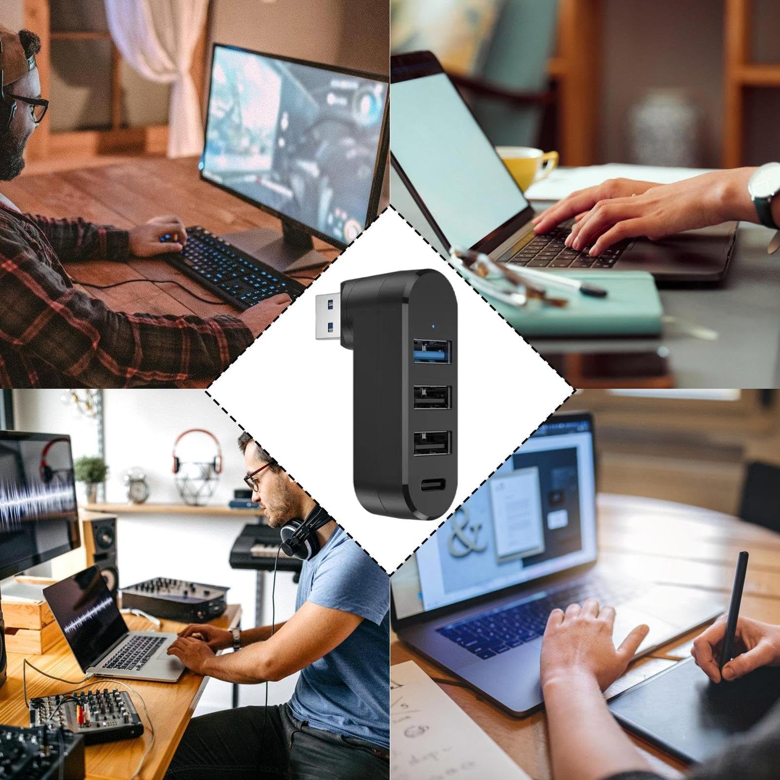 4-Port USB 3.0 Hub Rotatable - High Speed USB Splitter Expander Adapter for Laptop, PC, MacBook, Car, Office & Home Use | Kuehssn Multi-Port USB Station