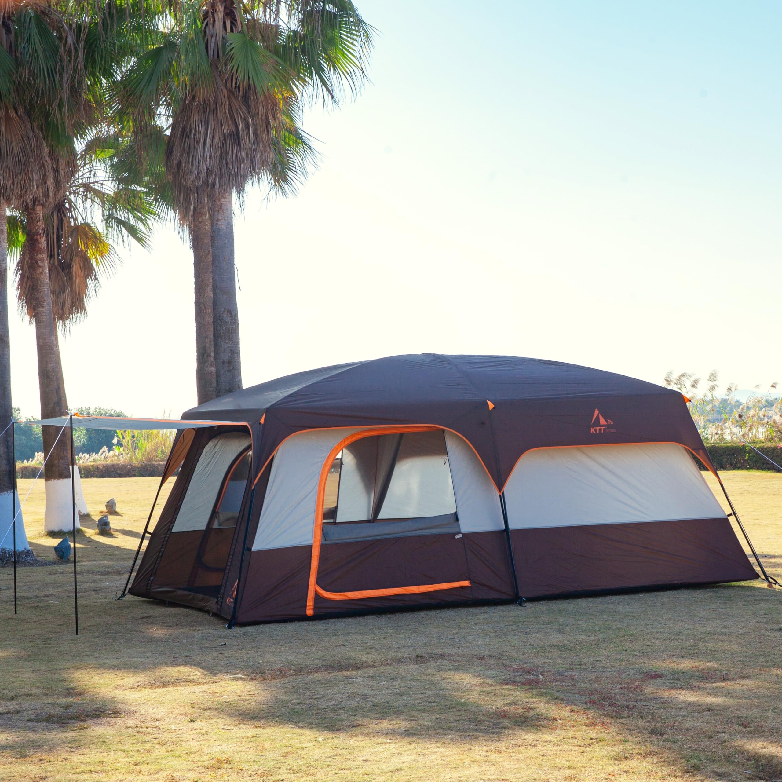 KTT Extra Large Family Cabin Tent for 10-14 People - 2 Rooms, 3 Doors & 3 Mesh Windows, Waterproof Double Layer Straight Wall Design - Perfect for Camping, Picnics, Family Gatherings & Outdoor Adventures