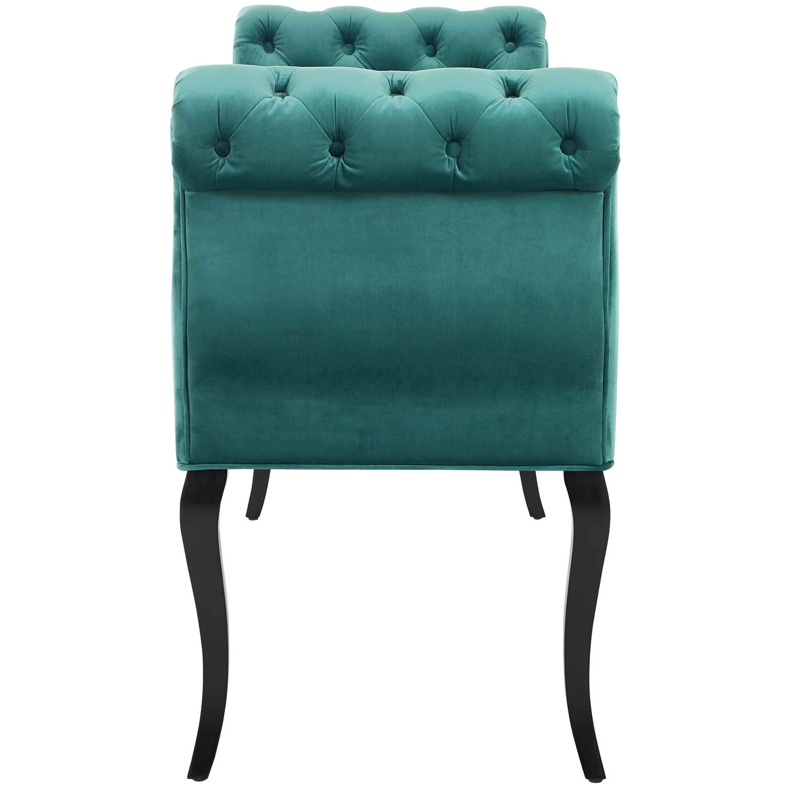 Modway Adelia Chesterfield Style Performance Velvet Entryway Bench in Teal - Mid-Century Modern Upholstered Sofa Bench for Hallway, Bedroom & Living Room - Comfortable Seating with Storage Space