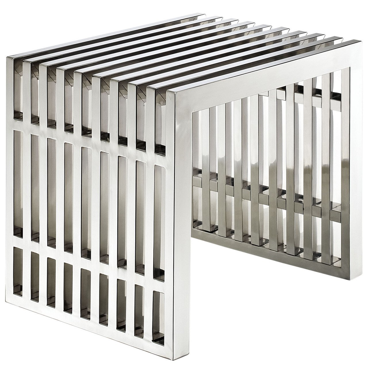Modway Gridiron Small Bench - Silver Metal Entryway Bench for Hallway, Living Room & Bedroom | Stylish & Durable Seating Solution