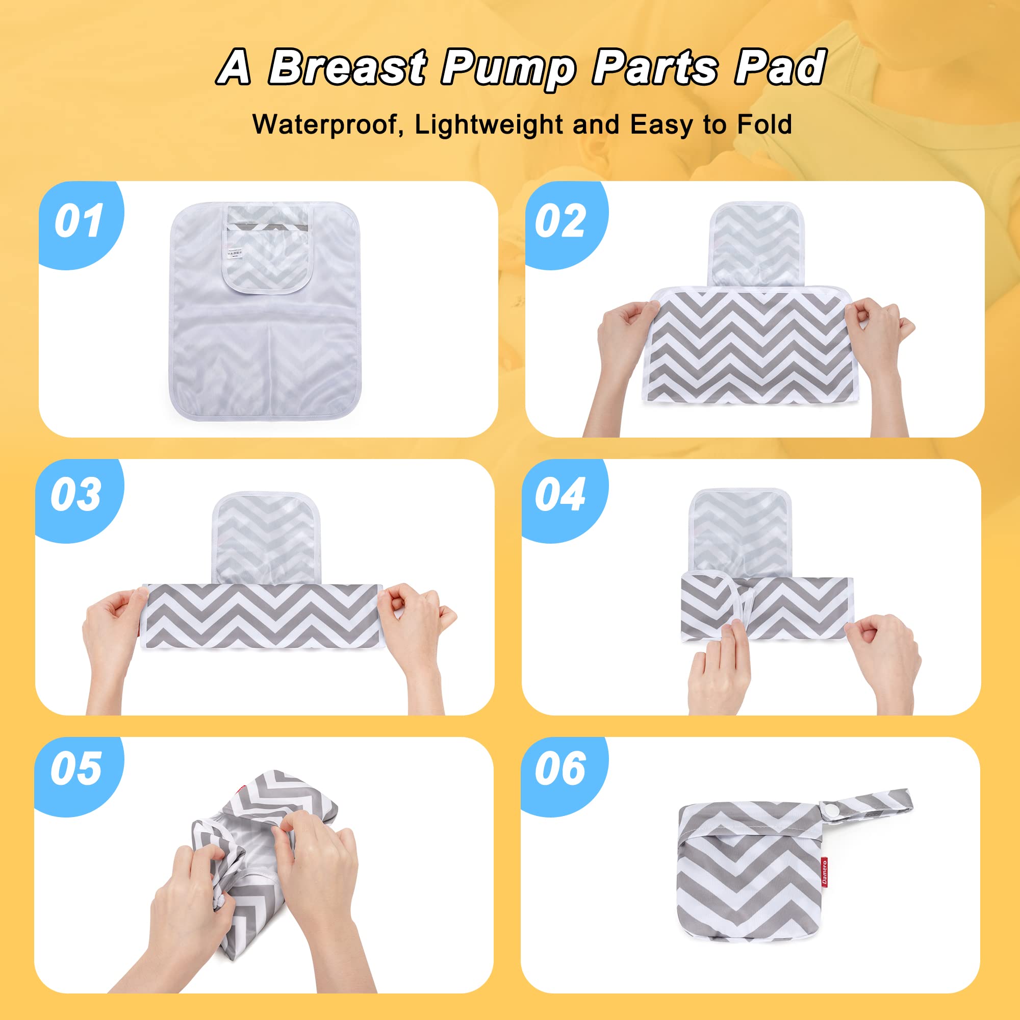 Damero Breast Pump Parts Bag - 2 Pack Waterproof Wet Bags for Breast Pump Accessories Storage with Non-Slip Mat, Gray Chevron Pattern | Perfect for Travel, Work & Hospital Use