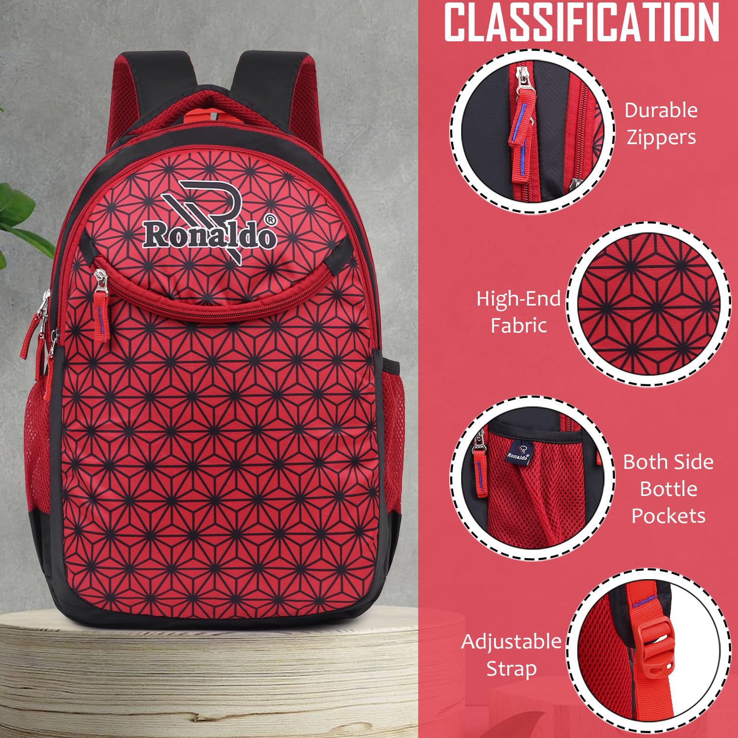 **Ronaldo 18 Inch School Backpack for Kids & Teens - Durable College, Office & Travel Daypack - Multi-Purpose Laptop Bag for Boys & Girls - Perfect for School, Commuting & Outdoor Adventures**