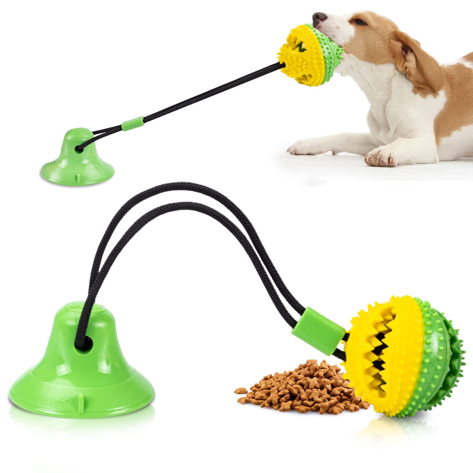 Durable Dog Chew Toys for Aggressive Chewers - Puppy Training Treats & Teething Rope Toys for Small Dogs - Interactive Puzzle Treat Dispensing Ball for Boredom Relief - Green (Ideal for Puppy Teething, Training & Mental Stimulation)