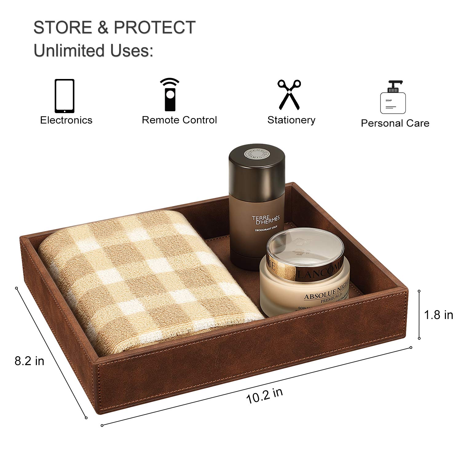 SITHON PU Leather Valet Tray - Desk Organizer & Nightstand Catchall for Jewelry, Keys, Coins - Brown Vanity Tray for Bedroom, Office & Entryway Storage (Perfect for Jewelry Organization, Key Storage & Home Decor)