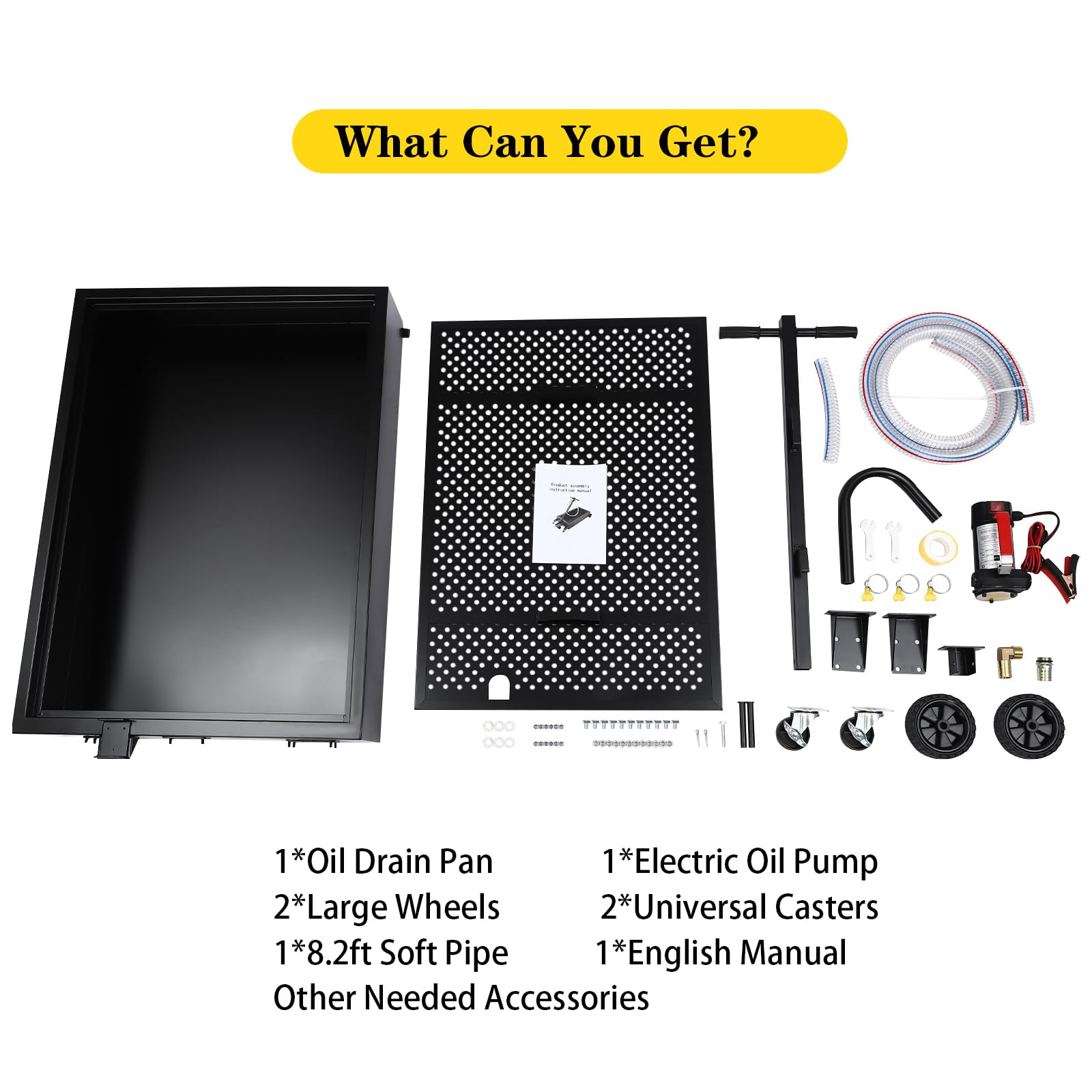 15 Gallon Low Profile Oil Drain Pan with Electric Pump - Large Capacity Oil Change Pan for Trucks & RVs | 8.2ft Hose, Rotatable Handle & Swivel Caster Wheels | Rolling Drain Cart for Easy Garage Maintenance & DIY Auto Repairs