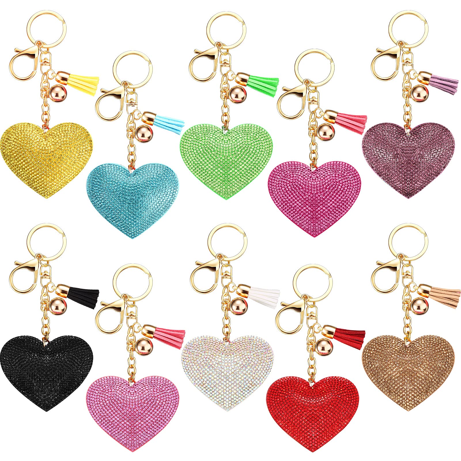Bling Rhinestone Heart Keychains - Glitter Crystal Heart Tassel Key Rings for Women & Girls - Perfect for Purses, Backpacks, and Gift Giving