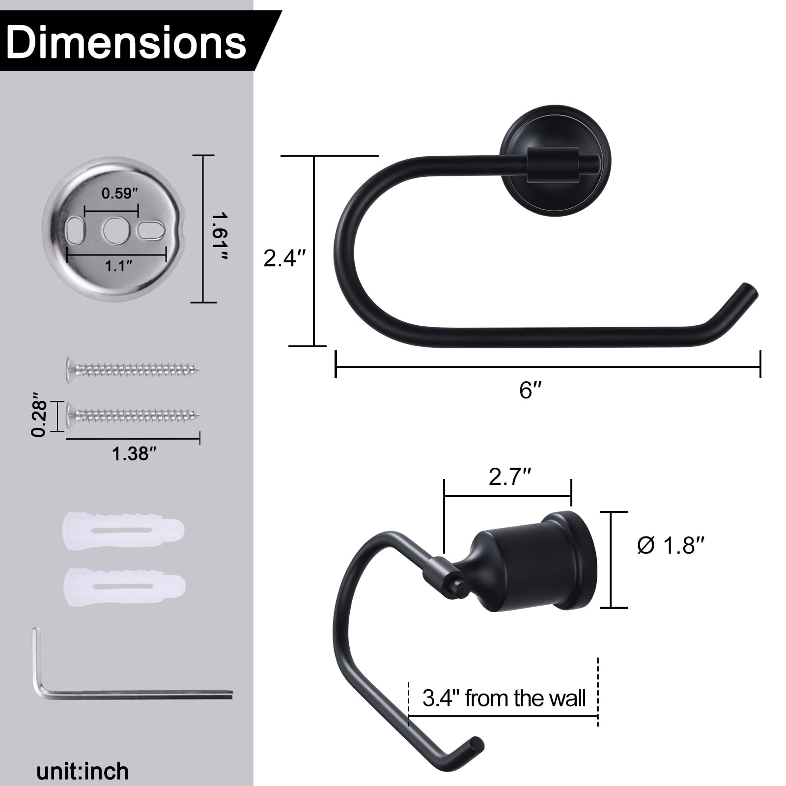 Matte Black Wall Mount Toilet Paper Holder - Metal Bathroom Tissue Roll Towel Holder for Home & Office - Durable & Stylish Bathroom Accessory for Modern Spaces