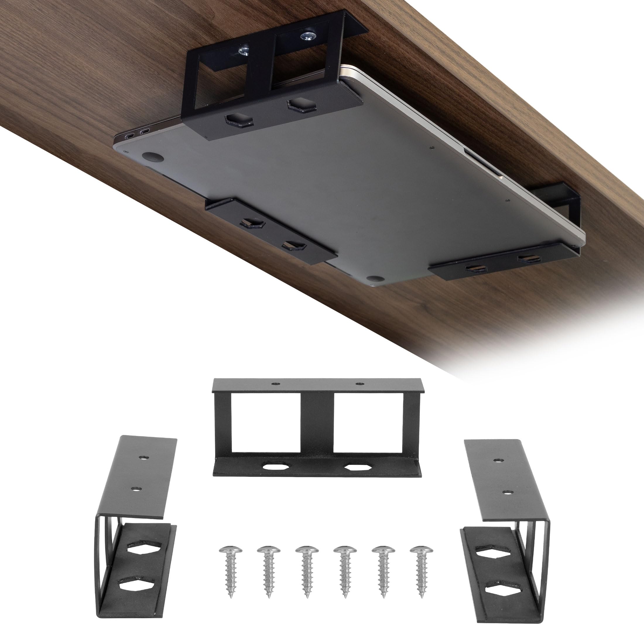 Mount-It! Under Desk Laptop Mount Holder - Adjustable Laptop Stand for MacBook, Mac Mini & Keyboard | Space-Saving Under Desk Shelf with Anti-Scratch Protection (Black) | Perfect for Home Office & Workspace Organization