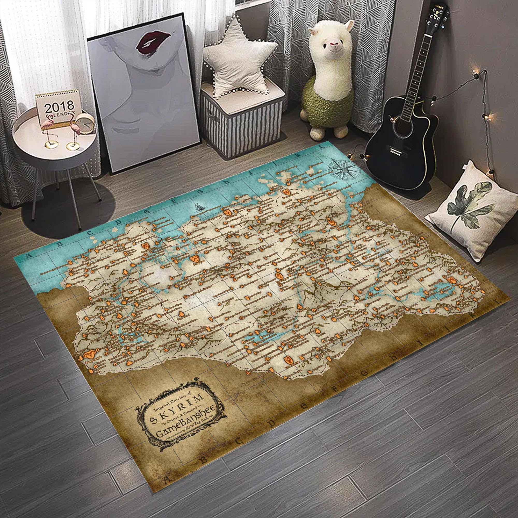 Skyrim Video Game Map Rug - Non-Slip Machine Washable Gaming Mat for Bedroom & Living Room Decor - Perfect Gift for Gamers & Elder Scrolls Fans