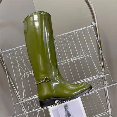 Women's Knee High Boots - Round Toe Low Heel Knight Boots for Autumn & Winter | Sexy Slip-On Thick Sole Motorcycle Shoes | Perfect for Casual Outfits, Riding & Night Out
