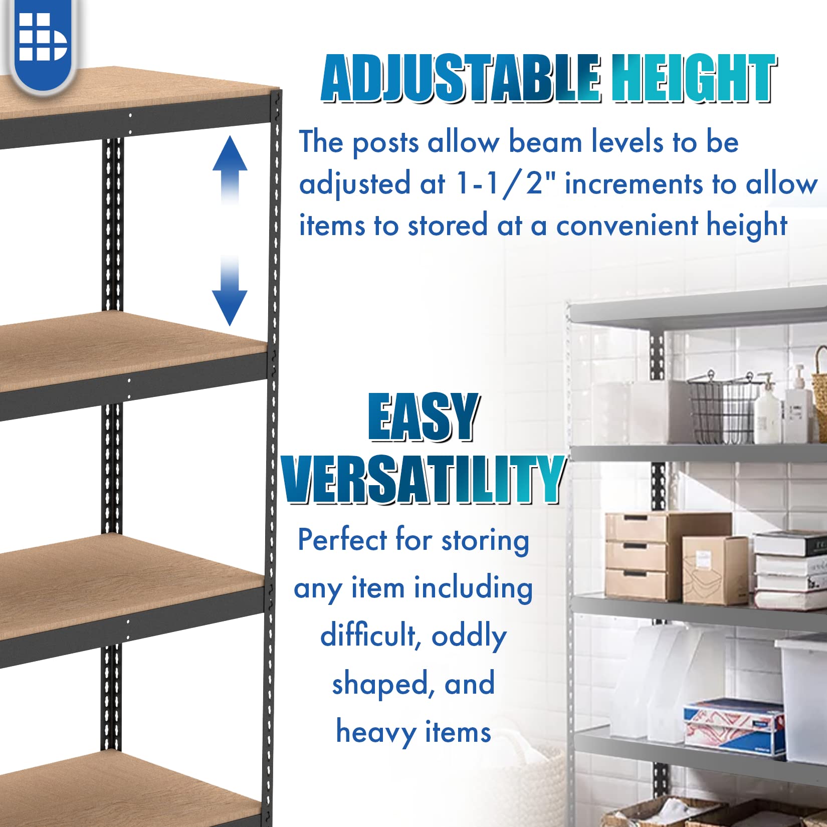 Borroughs 4-Tier Boltless Rivet-Span Shelving Unit - 14 Gauge Commercial Steel, Black Finish, 72