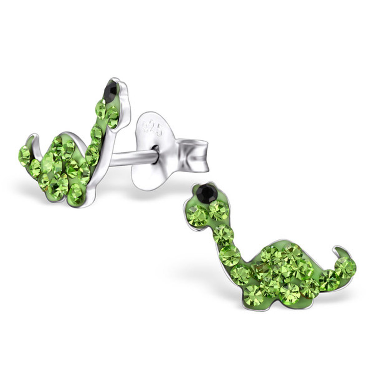 Tiny Dinosaur Green Crystal Stud Earrings for Women - Sterling Silver 925 Hypoallergenic Jewelry - Perfect for Casual Wear, Gift Giving & Dinosaur Lovers