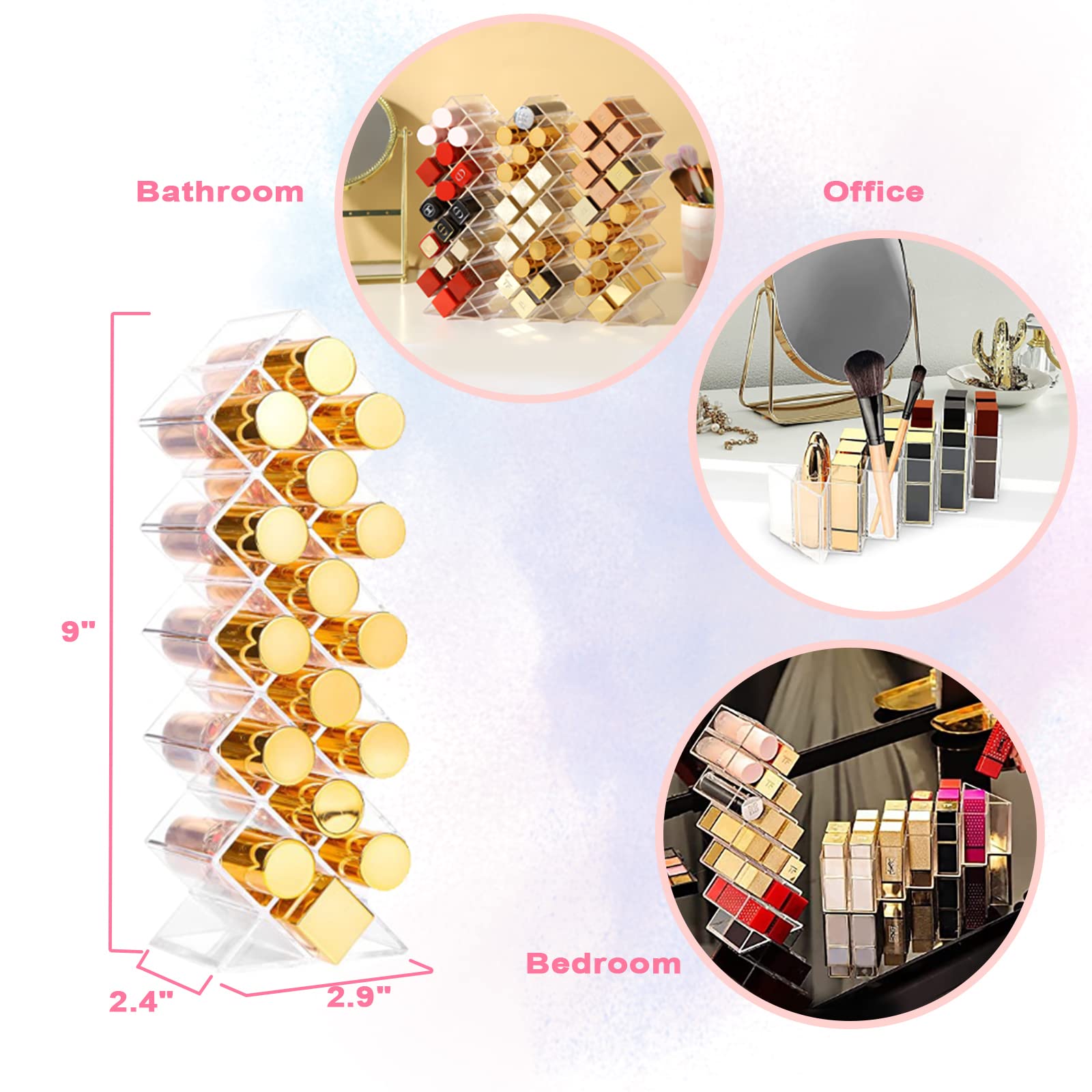 360° Rotating Makeup Organizer with 7 Adjustable Layers - Acrylic Skincare & Cosmetic Display Case with Lipstick Holder - Perfect for Vanity, Bathroom Counter & Travel Makeup Storage